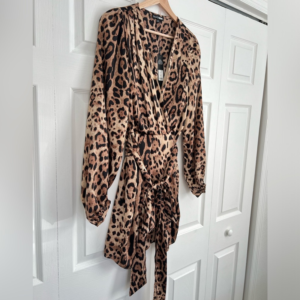 Fashion Nova Animal Print Wrap Mini Dress